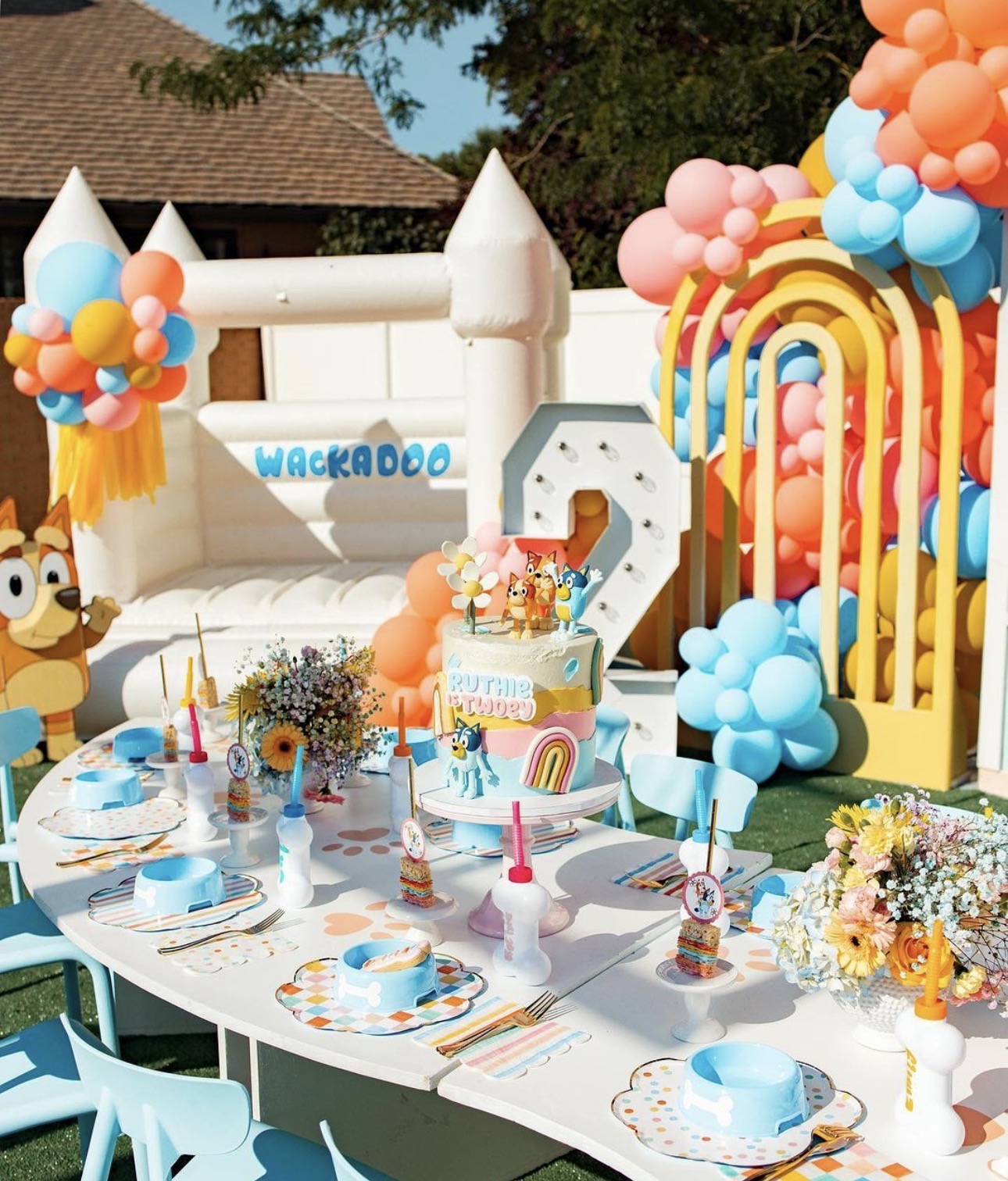 Colorful kids party with balloons and play setup