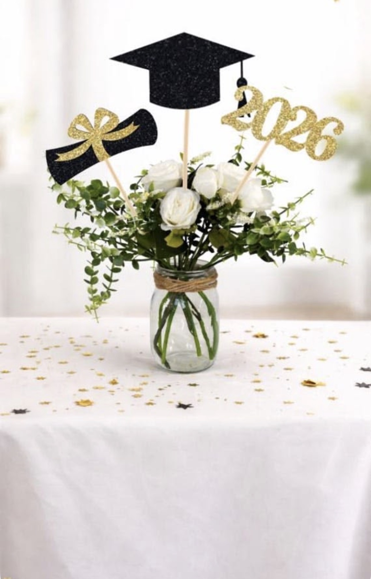 Graduation floral centerpiece with year picks